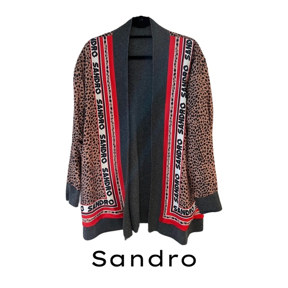 SANDRO REVERSIBLE WOOL AND LEOPARD SILK CARDIGAN - SIZE 2/M